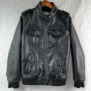 Levis Mens S Faux Leather Sherpa Lined Aviator Bomber Jacket Black Zip Up Coat